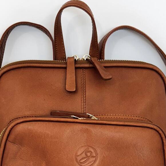 BALSA Paris Leather Slim Backpack Purse Brown Interchangeable Zipper Pulls - Picture 6 of 15